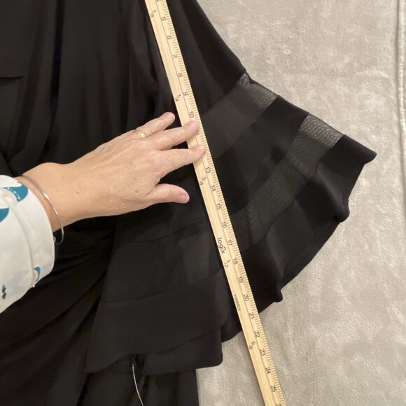 NWT Women Size 14W Flattering Knee Length Wraparound Dress Bell Sleeves Black - Picture 14 of 16